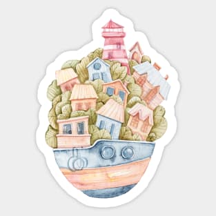 Cute watercolor lighthouse digital illustration Sticker